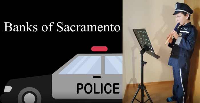 Theo Vordermayer mit seiner Blockfloete als cooler Polizist in „Banks of Sacramento